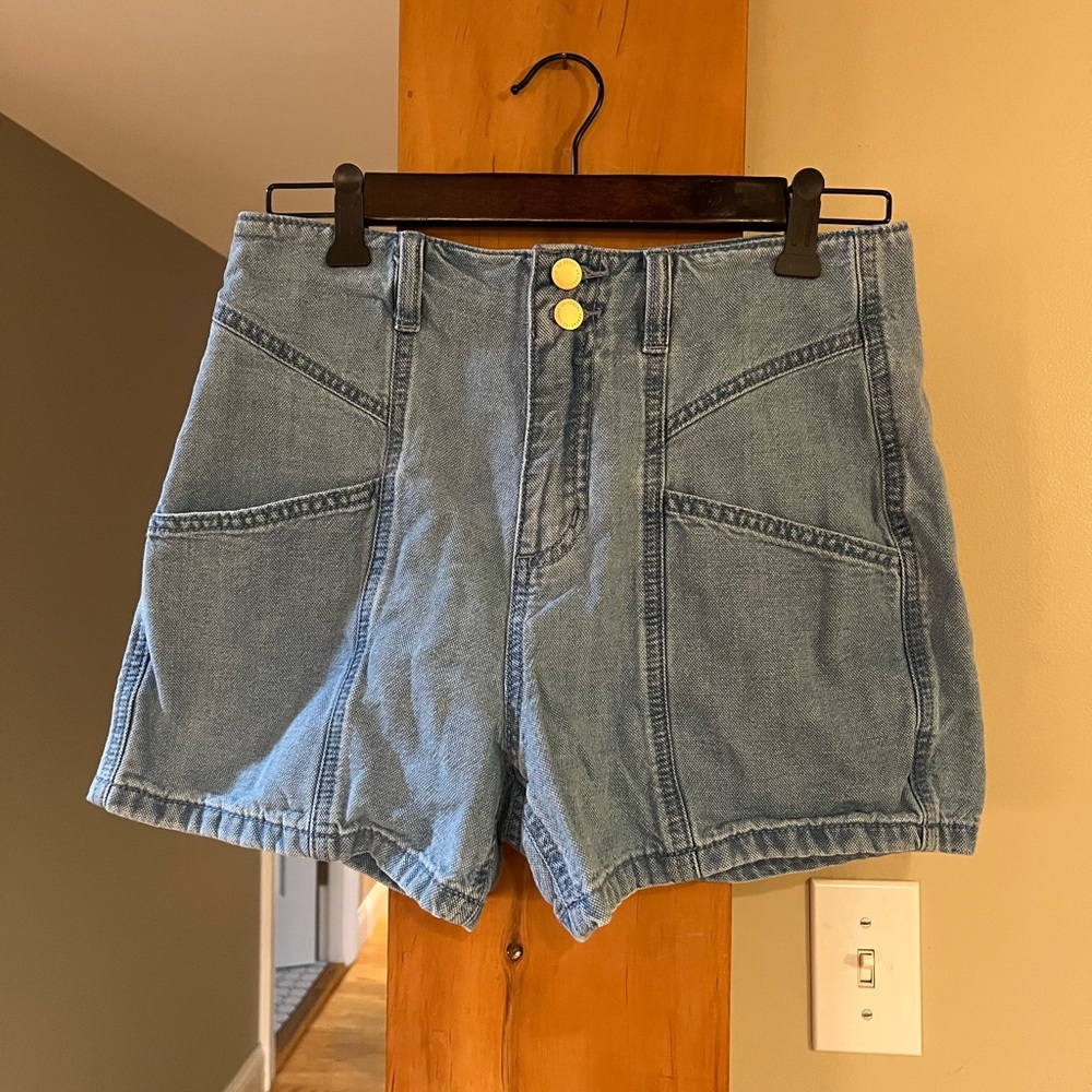 Light Wash Denim High Rise Midi Shorts